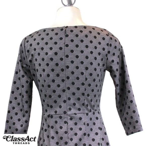 Talbots Dress polka dot Faux Wrap Black 3/4 Sleeve Back Zipper Petite Small - Picture 3 of 5